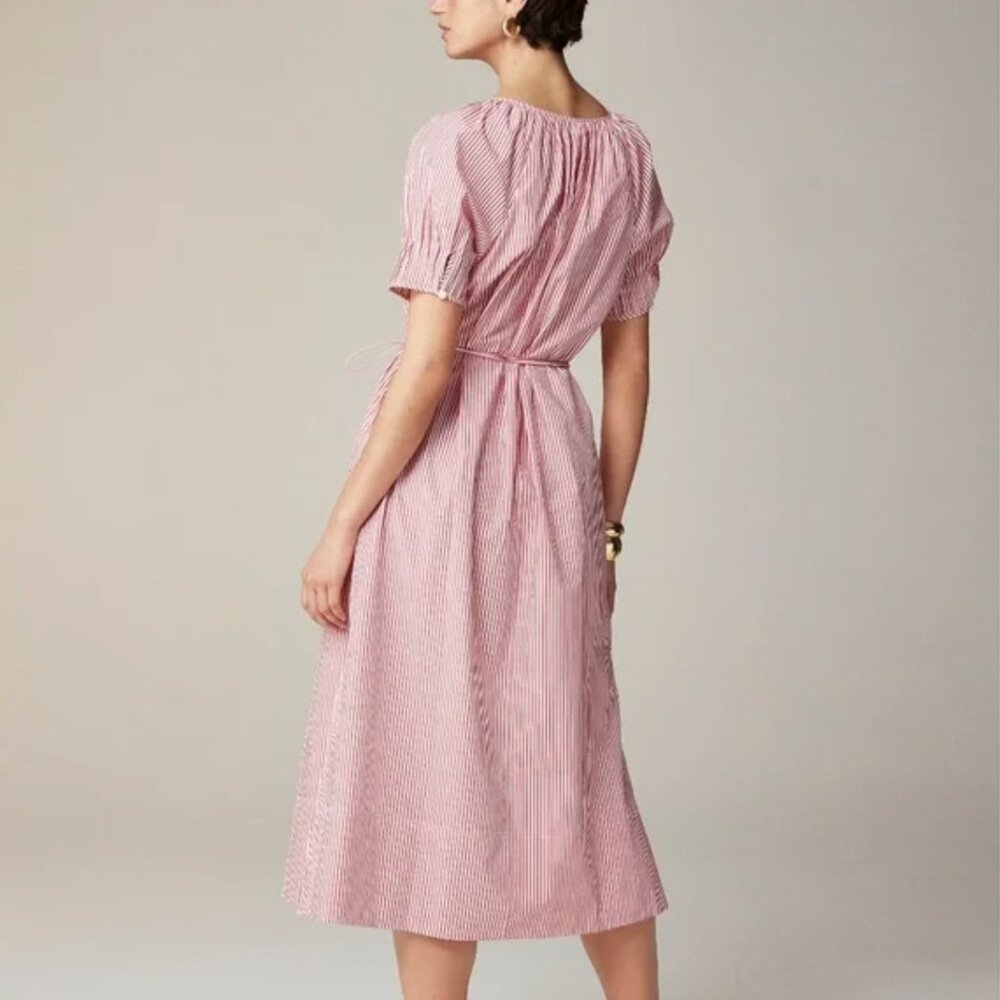 J. Crew Red And White Stripe Button Front Midi Dr… - image 3